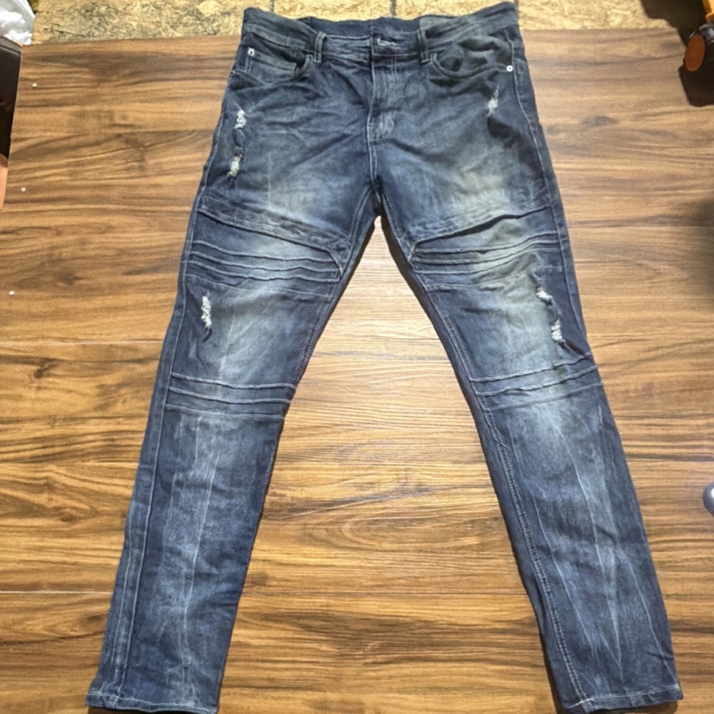 Southpole‎ Slim Fit Medium Wash Blue Straight Jeans Distressed Denim